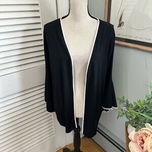Vintage Y2K THE LIMITED Womens Top Black Open Cardigan White Trim Bell Sleeve L